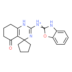 ChemSpider 2D Image | N-(5'-Oxo-5',6',7',8'-tetrahydro-1'H-spiro[cyclopentane-1,4'-quinazolin]-2'-yl)-1,3-benzoxazol-2(3H)-iminium | C19H21N4O2