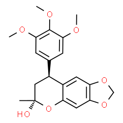 ChemSpider 2D Image | (6S,8S)-6-Methyl-8-(3,4,5-trimethoxyphenyl)-7,8-dihydro-6H-[1,3]dioxolo[4,5-g]chromen-6-ol | C20H22O7