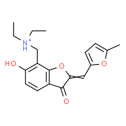 ChemSpider 2D Image | N-Ethyl-N-({6-hydroxy-2-[(5-methyl-2-furyl)methylene]-3-oxo-2,3-dihydro-1-benzofuran-7-yl}methyl)ethanaminium | C19H22NO4
