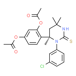 ChemSpider 2D Image | 4-[(4R)-3-(3-Chlorophenyl)-4,6,6-trimethyl-2-thioxohexahydro-4-pyrimidinyl]-1,3-phenylene diacetate | C23H25ClN2O4S