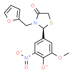 ChemSpider 2D Image | 4-[(2S)-3-(2-Furylmethyl)-4-oxo-1,3-thiazolidin-2-yl]-2-methoxy-6-nitrophenolate | C15H13N2O6S