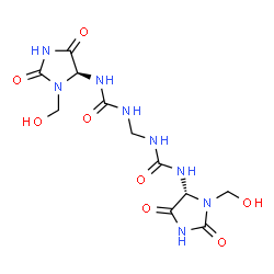 ChemSpider 2D Image | 3-[(4R)-3-(Hydroxymethyl)-2,5-dioxo-4-imidazolidinyl]-3-[({[(4S)-3-(hydroxymethyl)-2,5-dioxo-4-imidazolidinyl]carbamoyl}amino)methyl]urea | C11H16N8O8