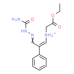 ChemSpider 2D Image | (1Z)-3-(Carbamoylhydrazono)-N-(2-ethoxy-2-oxoethyl)-2-phenyl-1-propen-1-aminium | C14H19N4O3