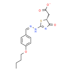 ChemSpider 2D Image | {(5R)-2-[(2Z)-2-(4-Butoxybenzylidene)hydrazino]-4-oxo-4,5-dihydro-1,3-thiazol-5-yl}acetate | C16H18N3O4S