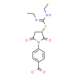 ChemSpider 2D Image | 4-{(3S)-3-[(N,N'-Diethylcarbamimidoyl)sulfanyl]-2,5-dioxo-1-pyrrolidinyl}benzoate | C16H18N3O4S