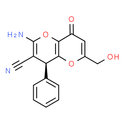 ChemSpider 2D Image | (4S)-2-Amino-6-(hydroxymethyl)-8-oxo-4-phenyl-4,8-dihydropyrano[3,2-b]pyran-3-carbonitrile | C16H12N2O4