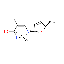 ChemSpider 2D Image | 4-Hydroxy-1-[(2R,5S)-5-(hydroxymethyl)-2,5-dihydro-2-furanyl]-5-methyl-2(1H)-(2-~14~C)pyrimidinone | C914CH12N2O4