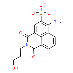 ChemSpider 2D Image | 6-Amino-2-(3-hydroxypropyl)-1,3-dioxo-2,3-dihydro-1H-benzo[de]isoquinoline-5-sulfonate | C15H13N2O6S
