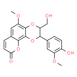 ChemSpider 2D Image | 2-(4-Hydroxy-3-methoxyphenyl)-3-(hydroxymethyl)-5-methoxy-2,3-dihydro-9H-[1,4]dioxino[2,3-h]chromen-9-one | C20H18O8