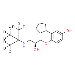 ChemSpider 2D Image | 3-Cyclopentyl-4-[(2S)-2-hydroxy-3-{[2-(~2~H_3_)methyl(~2~H_6_)-2-propanyl]amino}propoxy]phenol | C18H20D9NO3