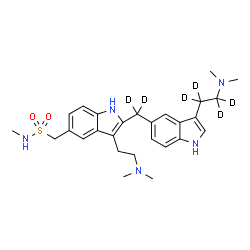 ChemSpider 2D Image | 1-{3-[2-(Dimethylamino)ethyl]-2-[{3-[2-(dimethylamino)(~2~H_4_)ethyl]-1H-indol-5-yl}(~2~H_2_)methyl]-1H-indol-5-yl}-N-methylmethanesulfonamide | C27H31D6N5O2S