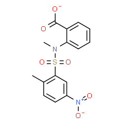 ChemSpider 2D Image | 2-{Methyl[(2-methyl-5-nitrophenyl)sulfonyl]amino}benzoate | C15H13N2O6S