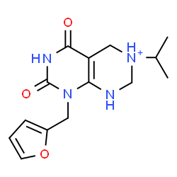 ChemSpider 2D Image | 8-(2-Furylmethyl)-3-isopropyl-5,7-dioxo-1,2,3,4,5,6,7,8-octahydropyrimido[4,5-d]pyrimidin-3-ium | C14H19N4O3