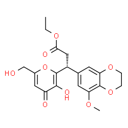 ChemSpider 2D Image | Ethyl (3R)-3-[3-hydroxy-6-(hydroxymethyl)-4-oxo-4H-pyran-2-yl]-3-(8-methoxy-2,3-dihydro-1,4-benzodioxin-6-yl)propanoate | C20H22O9