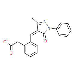 ChemSpider 2D Image | {2-[(Z)-(3-Methyl-5-oxo-1-phenyl-1,5-dihydro-4H-pyrazol-4-ylidene)methyl]phenyl}acetate | C19H15N2O3