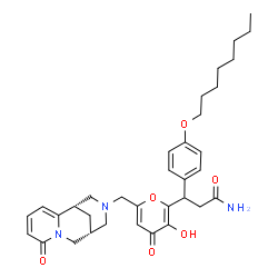 ChemSpider 2D Image | 3-(3-Hydroxy-4-oxo-6-{[(1S,9R)-6-oxo-7,11-diazatricyclo[7.3.1.0~2,7~]trideca-2,4-dien-11-yl]methyl}-4H-pyran-2-yl)-3-[4-(octyloxy)phenyl]propanamide | C34H43N3O6
