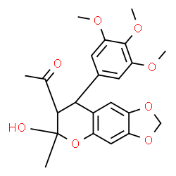 ChemSpider 2D Image | 1-[(6S,7R,8S)-6-Hydroxy-6-methyl-8-(3,4,5-trimethoxyphenyl)-7,8-dihydro-6H-[1,3]dioxolo[4,5-g]chromen-7-yl]ethanone | C22H24O8