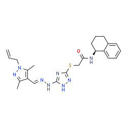 ChemSpider 2D Image | 2-[(5-{(2E)-2-[(1-Allyl-3,5-dimethyl-1H-pyrazol-4-yl)methylene]hydrazino}-1H-1,2,4-triazol-3-yl)sulfanyl]-N-[(1S)-1,2,3,4-tetrahydro-1-naphthalenyl]acetamide | C23H28N8OS