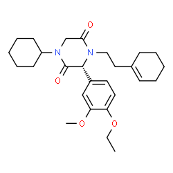 ChemSpider 2D Image | (3R)-4-[2-(1-Cyclohexen-1-yl)ethyl]-1-cyclohexyl-3-(4-ethoxy-3-methoxyphenyl)-2,5-piperazinedione | C27H38N2O4