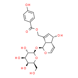 ChemSpider 2D Image | [(1S,4aR,5R,7aS)-1-(beta-L-Galactopyranosyloxy)-5-hydroxy-1,4a,5,7a-tetrahydrocyclopenta[c]pyran-7-yl]methyl 4-hydroxybenzoate | C22H26O11