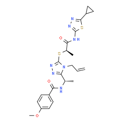 ChemSpider 2D Image | N-{(1S)-1-[4-Allyl-5-({(2R)-1-[(5-cyclopropyl-1,3,4-thiadiazol-2-yl)amino]-1-oxo-2-propanyl}sulfanyl)-4H-1,2,4-triazol-3-yl]ethyl}-4-methoxybenzamide | C23H27N7O3S2