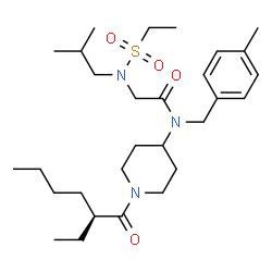 ChemSpider 2D Image | N-{1-[(2S)-2-Ethylhexanoyl]-4-piperidinyl}-N~2~-(ethylsulfonyl)-N~2~-isobutyl-N-(4-methylbenzyl)glycinamide | C29H49N3O4S