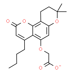 ChemSpider 2D Image | [(4-Butyl-8,8-dimethyl-2-oxo-9,10-dihydro-2H,8H-pyrano[2,3-f]chromen-5-yl)oxy]acetate | C20H23O6