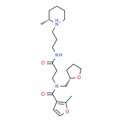 ChemSpider 2D Image | N~3~-(2-Methyl-3-furoyl)-N-{3-[(2R)-2-methyl-1-piperidiniumyl]propyl}-N~3~-[(2S)-tetrahydro-2-furanylmethyl]-beta-alaninamide | C23H38N3O4
