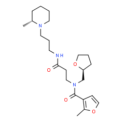 ChemSpider 2D Image | 2-Methyl-N-[3-({3-[(2R)-2-methyl-1-piperidinyl]propyl}amino)-3-oxopropyl]-N-[(2S)-tetrahydro-2-furanylmethyl]-3-furamide | C23H37N3O4