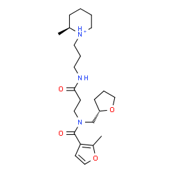 ChemSpider 2D Image | N~3~-(2-Methyl-3-furoyl)-N-{3-[(2S)-2-methyl-1-piperidiniumyl]propyl}-N~3~-[(2S)-tetrahydro-2-furanylmethyl]-beta-alaninamide | C23H38N3O4