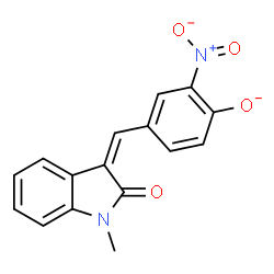 ChemSpider 2D Image | 4-[(Z)-(1-Methyl-2-oxo-1,2-dihydro-3H-indol-3-ylidene)methyl]-2-nitrophenolate | C16H11N2O4