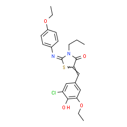 ChemSpider 2D Image | (2E,5Z)-5-(3-Chloro-5-ethoxy-4-hydroxybenzylidene)-2-[(4-ethoxyphenyl)imino]-3-propyl-1,3-thiazolidin-4-one | C23H25ClN2O4S