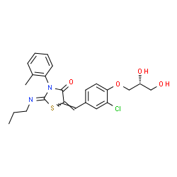 ChemSpider 2D Image | (2Z,5E)-5-{3-Chloro-4-[(2R)-2,3-dihydroxypropoxy]benzylidene}-3-(2-methylphenyl)-2-(propylimino)-1,3-thiazolidin-4-one | C23H25ClN2O4S