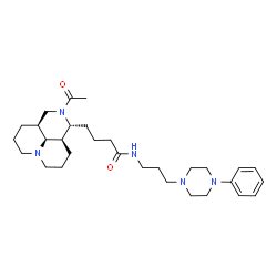 ChemSpider 2D Image | 4-[(1R,3aS,10aR,10bS)-2-Acetyldecahydro-1H,4H-pyrido[3,2,1-ij][1,6]naphthyridin-1-yl]-N-[3-(4-phenyl-1-piperazinyl)propyl]butanamide | C30H47N5O2