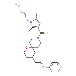 ChemSpider 2D Image | [1-(3-Methoxypropyl)-2,5-dimethyl-1H-pyrrol-3-yl]{4-[2-(4-pyridinyloxy)ethyl]-1-oxa-9-azaspiro[5.5]undec-9-yl}methanone | C27H39N3O4