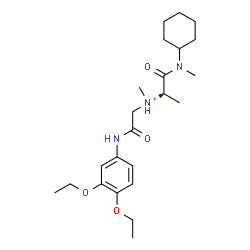 ChemSpider 2D Image | (2S)-1-[Cyclohexyl(methyl)amino]-N-{2-[(3,4-diethoxyphenyl)amino]-2-oxoethyl}-N-methyl-1-oxo-2-propanaminium | C23H38N3O4