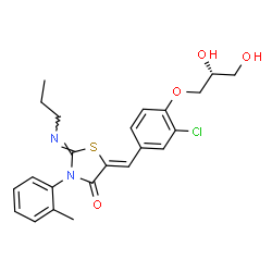 ChemSpider 2D Image | (2Z,5Z)-5-{3-Chloro-4-[(2R)-2,3-dihydroxypropoxy]benzylidene}-3-(2-methylphenyl)-2-(propylimino)-1,3-thiazolidin-4-one | C23H25ClN2O4S