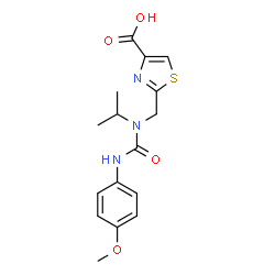 ChemSpider 2D Image | 2-({Isopropyl[(4-methoxyphenyl)carbamoyl]amino}methyl)-1,3-thiazole-4-carboxylic acid | C16H19N3O4S