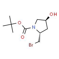 ChemSpider 2D Image | 2-Methyl-2-propanyl (2R,4S)-2-(bromomethyl)-4-hydroxy-1-pyrrolidinecarboxylate | C10H18BrNO3
