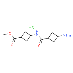 ChemSpider 2D Image | Methyl 3-{[(3-aminocyclobutyl)carbonyl]amino}cyclobutanecarboxylate hydrochloride (1:1) | C11H19ClN2O3