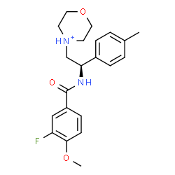 ChemSpider 2D Image | 4-[(2R)-2-[(3-Fluoro-4-methoxybenzoyl)amino]-2-(4-methylphenyl)ethyl]morpholin-4-ium | C21H26FN2O3
