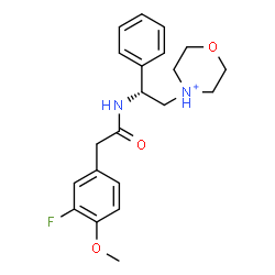 ChemSpider 2D Image | 4-[(2R)-2-{[(3-Fluoro-4-methoxyphenyl)acetyl]amino}-2-phenylethyl]morpholin-4-ium | C21H26FN2O3