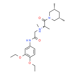 ChemSpider 2D Image | (2S)-N-{2-[(3,4-Diethoxyphenyl)amino]-2-oxoethyl}-1-[(3R,5S)-3,5-dimethyl-1-piperidinyl]-N-methyl-1-oxo-2-propanaminium | C23H38N3O4