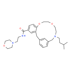ChemSpider 2D Image | 15-(3-Methylbutyl)-N-[2-(4-morpholinyl)ethyl]-9,12-dioxa-15-azatricyclo[15.3.1.0~3,8~]henicosa-1(21),3,5,7,17,19-hexaene-5-carboxamide | C30H43N3O4