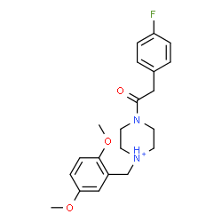 ChemSpider 2D Image | 1-(2,5-Dimethoxybenzyl)-4-[(4-fluorophenyl)acetyl]piperazin-1-ium | C21H26FN2O3