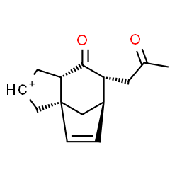 ChemSpider 2D Image | (1S,5S,7R,8R)-6-Oxo-7-(2-oxopropyl)tricyclo[6.2.1.0~1,5~]undec-9-en-3-ylium | C14H17O2