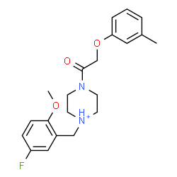 ChemSpider 2D Image | 1-(5-Fluoro-2-methoxybenzyl)-4-[(3-methylphenoxy)acetyl]piperazin-1-ium | C21H26FN2O3