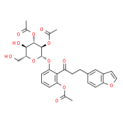 ChemSpider 2D Image | 2-[3-(1-Benzofuran-5-yl)propanoyl]-3-[(2,3-di-O-acetyl-beta-D-glucopyranosyl)oxy]phenyl acetate | C29H30O12