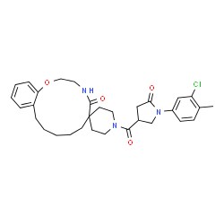 ChemSpider 2D Image | 1'-{[1-(3-Chloro-4-methylphenyl)-5-oxo-3-pyrrolidinyl]carbonyl}-3,4,8,9,10,11-hexahydro-7H-spiro[1,4-benzoxazacyclotridecine-6,4'-piperidin]-5(2H)-one | C31H38ClN3O4