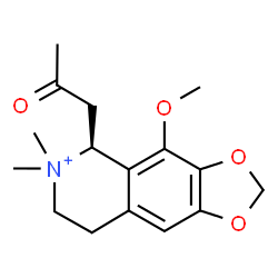 ChemSpider 2D Image | (5S)-4-Methoxy-6,6-dimethyl-5-(2-oxopropyl)-5,6,7,8-tetrahydro[1,3]dioxolo[4,5-g]isoquinolin-6-ium | C16H22NO4